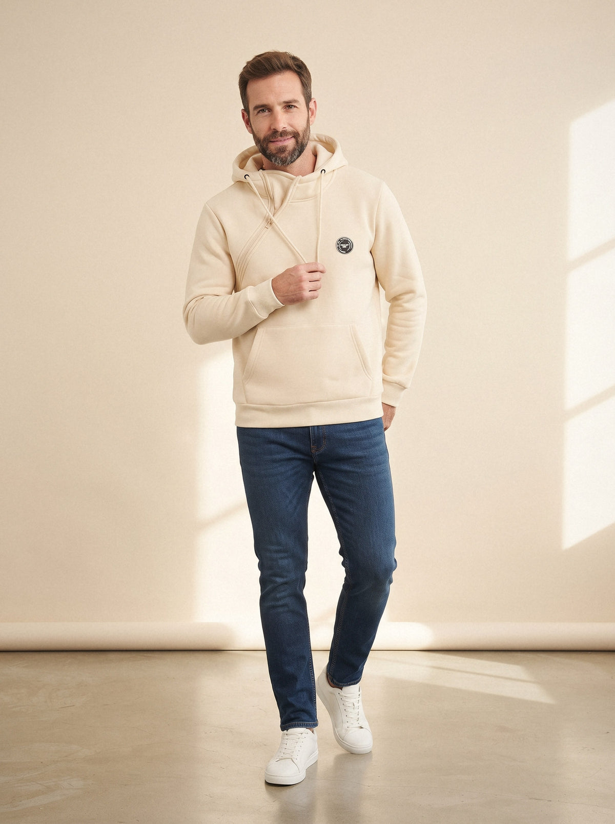 Sudadera capucha cremallera cruzada crudo — La Boutique, La Algaba
