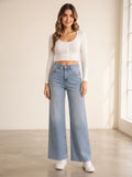Vaquero wide leg tiro alto azul claro — La Boutique, La Algaba
